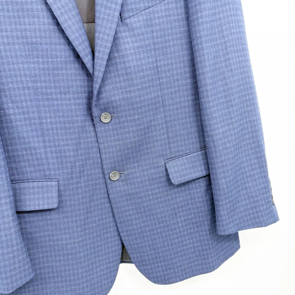 Jos. A. Bank Mens Traveler Travel Tech Blue Check Tailored Fit‎ Blazer 44 Long